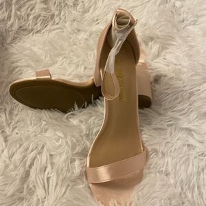 Champagne block heel sandals. Size 7.